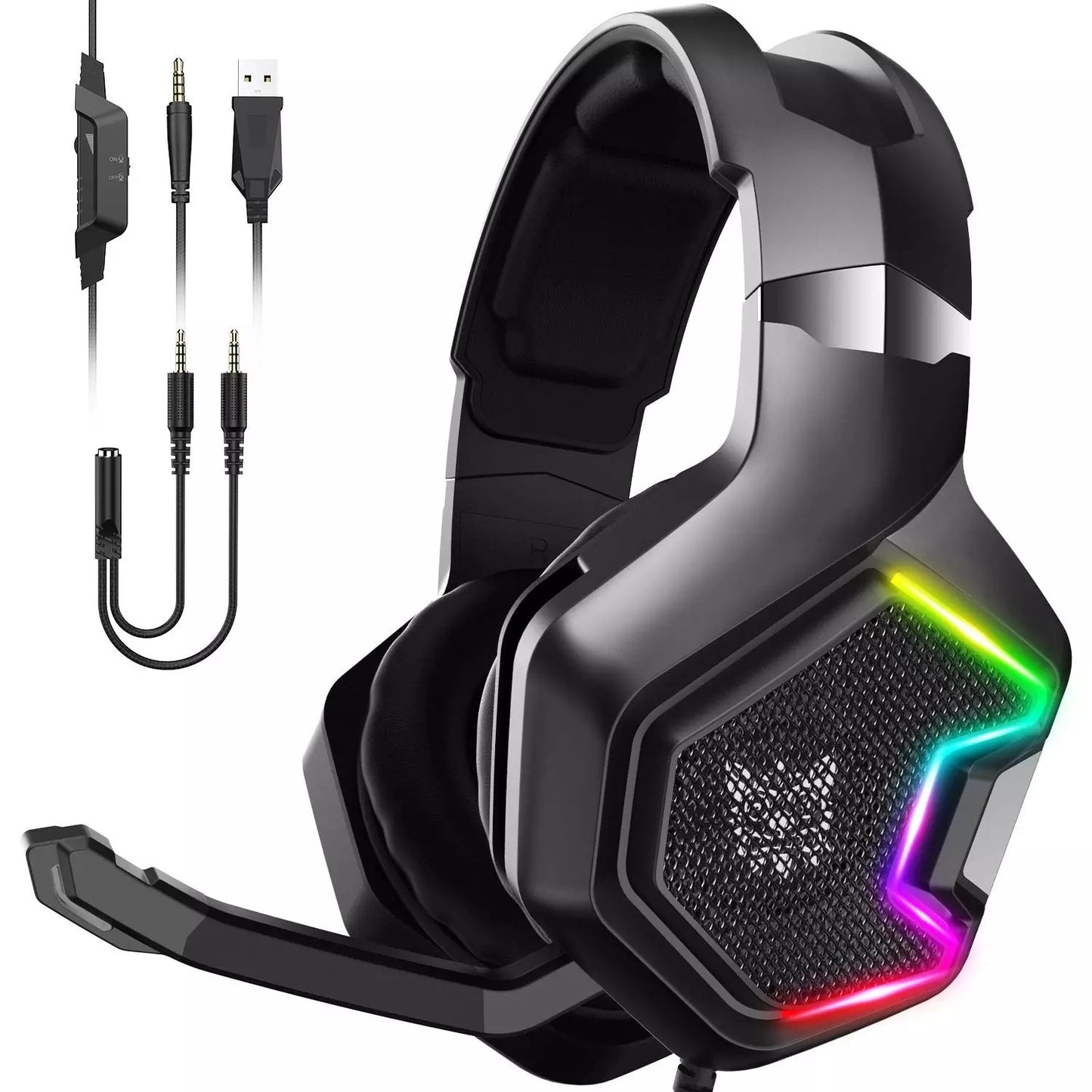 ONIKUMA K10 PRO Gaming Headset Stereo Gaming Headphones for PS4 PS5 Xbox One with Mic Led Light